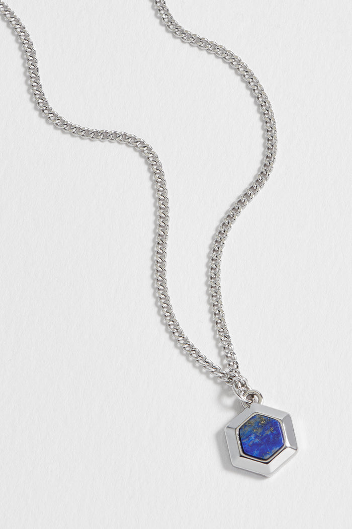 Men's Lapis Lazuli Hexagon Curb Chain Necklace