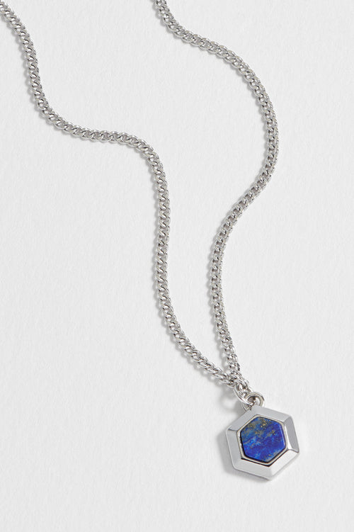 Men's Lapis Lazuli Hexagon Curb Chain Necklace