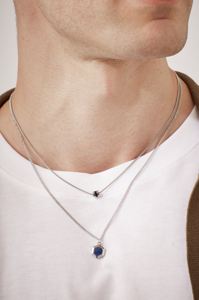 Men's Lapis Lazuli Hexagon Curb Chain Necklace