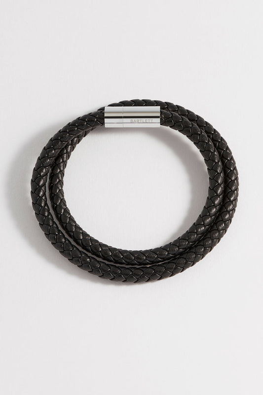 Men's Leather Double Plaited Wrap Bracelet