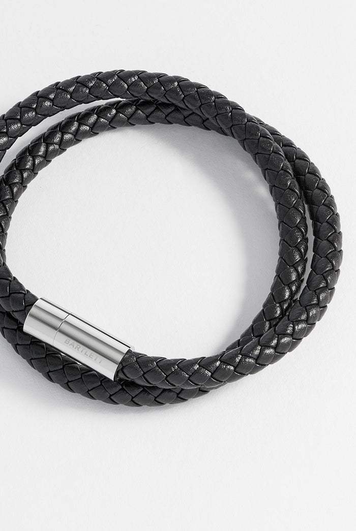 Men's Leather Double Plaited Wrap Bracelet