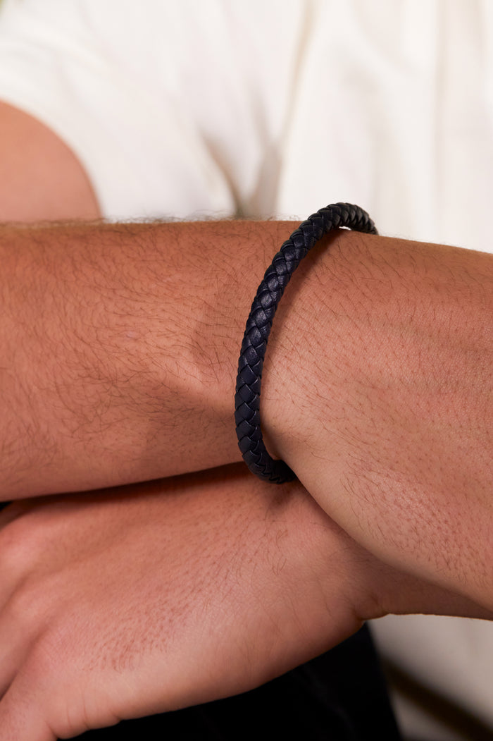Men's Leather Single Plaited Wrap Bracelet
