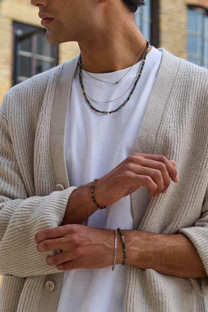 Men's Mixed Gemstone And Acrylic Beaded Bracelet