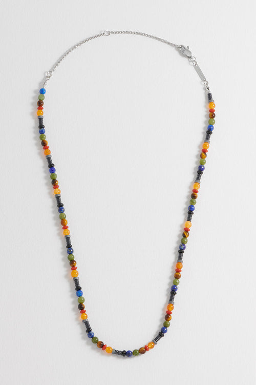 Men's Mixed Gemstone And Acrylic Beaded Necklace
