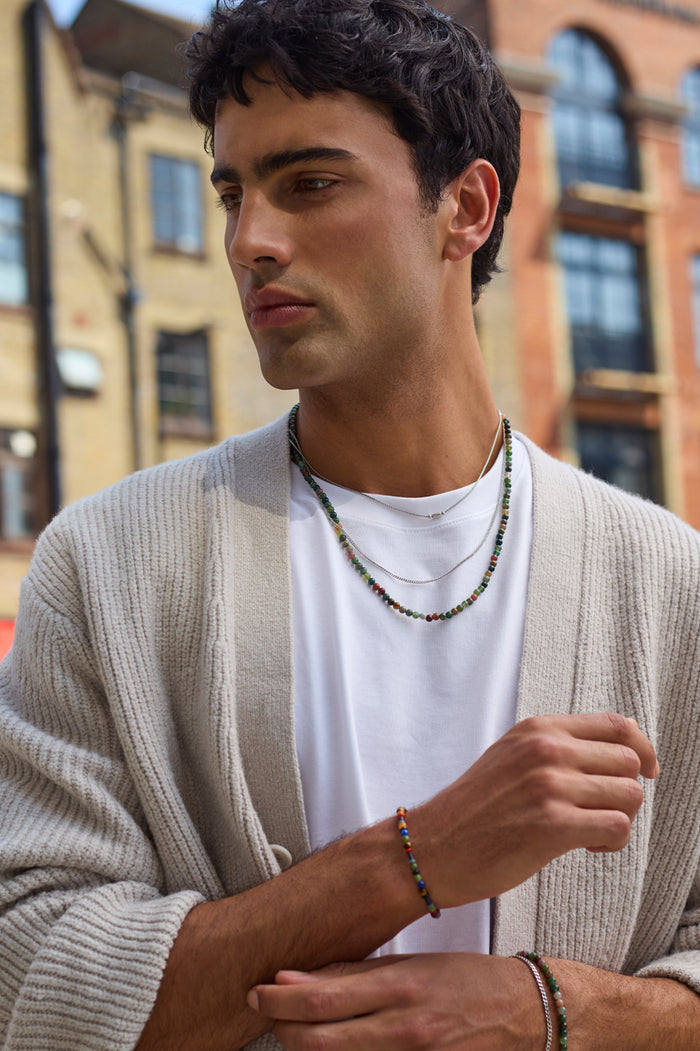 Men's Mixed Green Agate Double Necklace