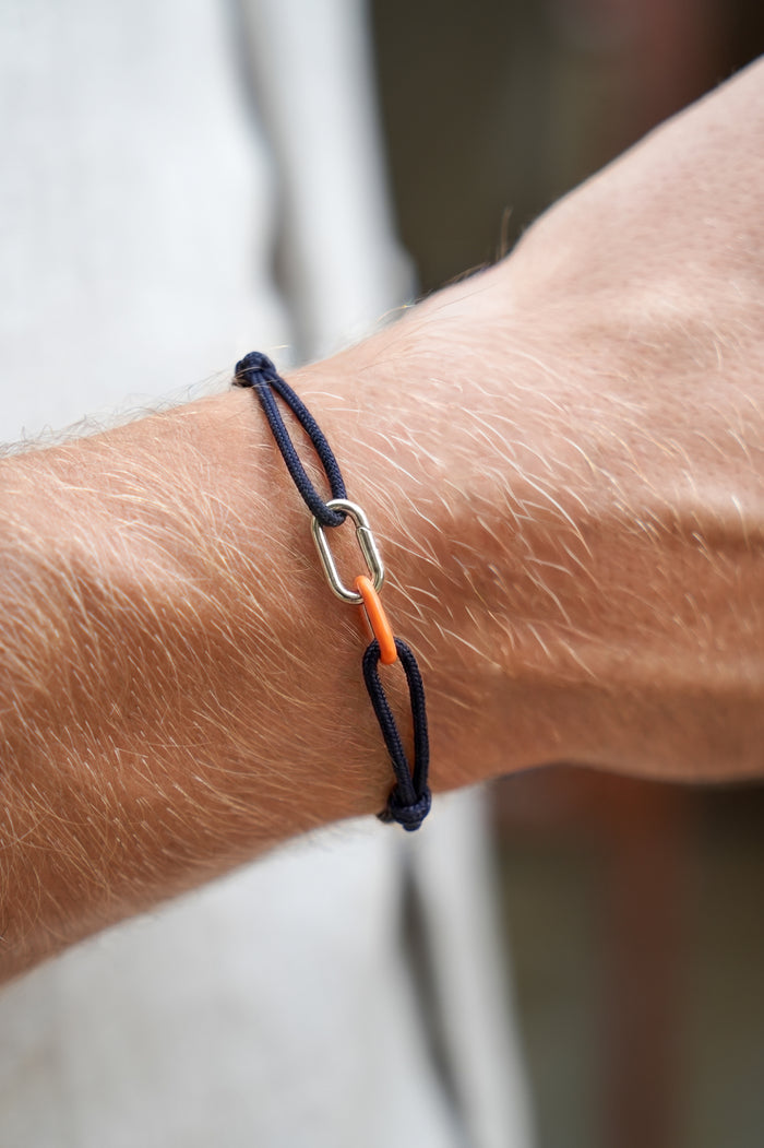 Men's Navy and Orange Double Link Carabiner Cord Bracelet