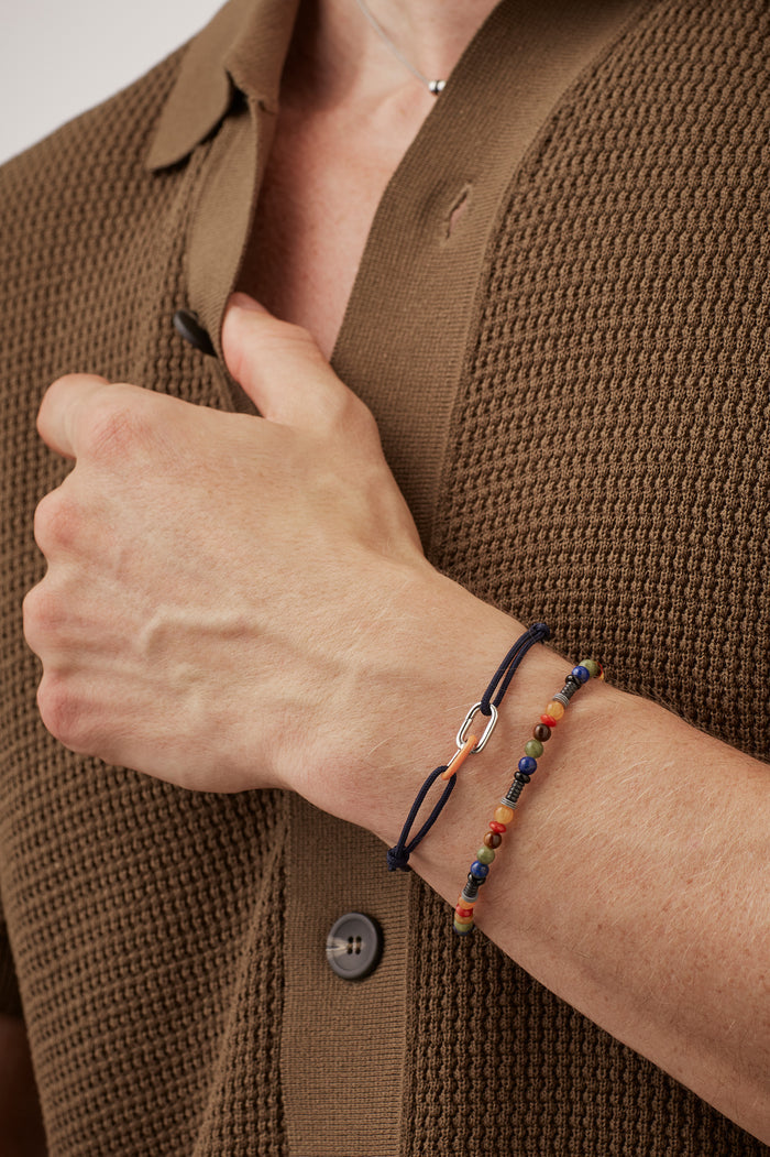 Men's Navy and Orange Double Link Carabiner Cord Bracelet