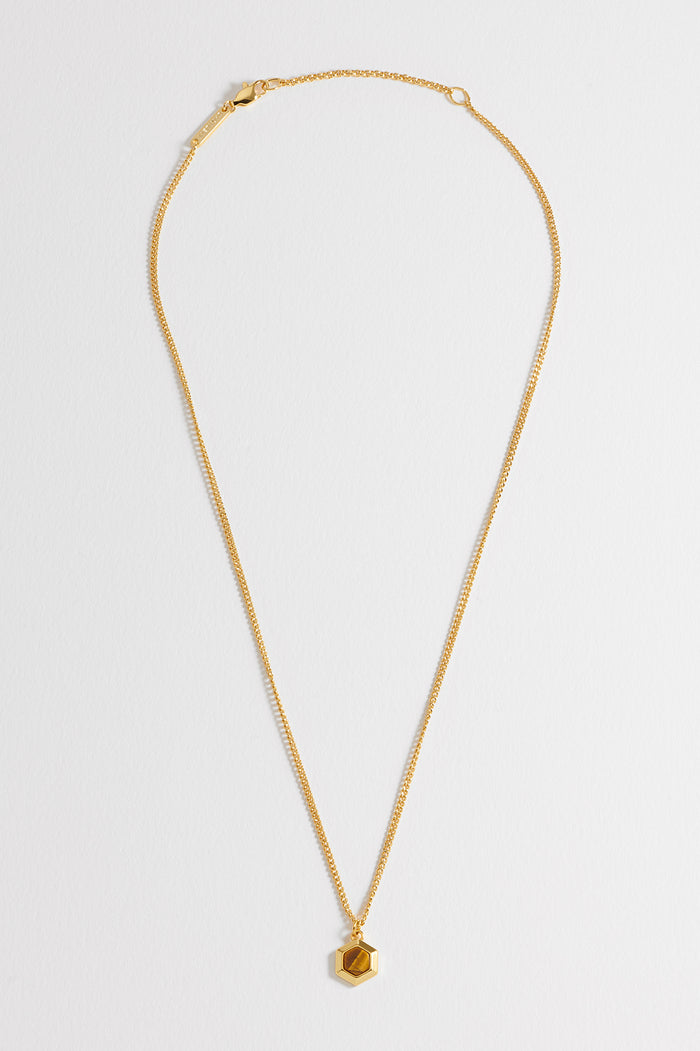 Men's Tiger's Eye Hexagon Curb Chain Necklace