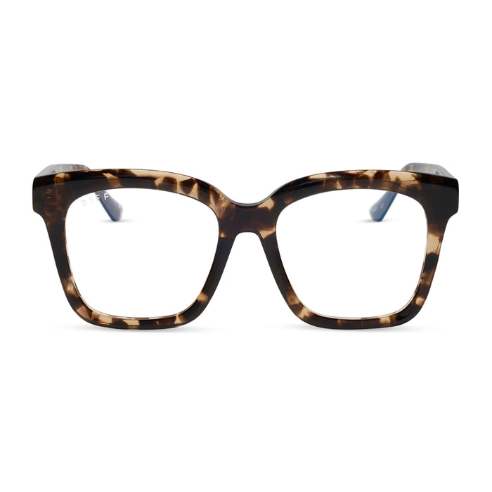 diff eyewear meredith square blue light glasses with a espresso tortoise acetate frame front view