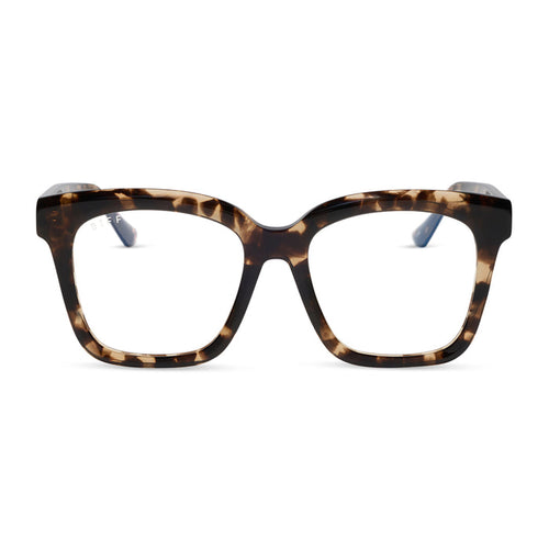 diff eyewear meredith square blue light glasses with a espresso tortoise acetate frame front view