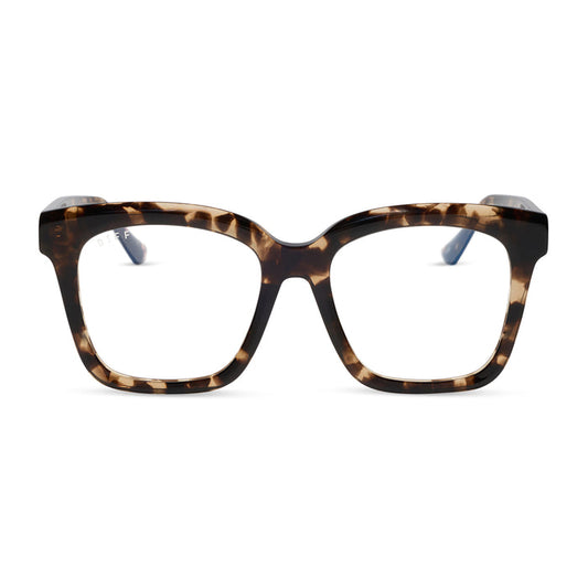 diff eyewear meredith square blue light glasses with a espresso tortoise acetate frame front view