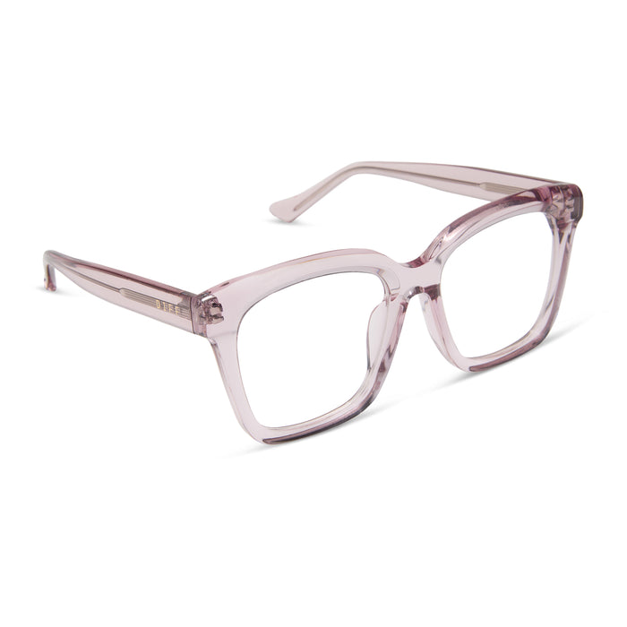 diff eyewear featuring the meredith square  oversized prescription glasses with a rose crystal frame acetate angled view