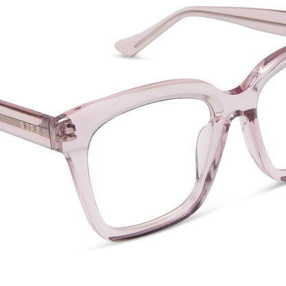 diff eyewear featuring the meredith square  oversized prescription glasses with a rose crystal frame acetate detailed view