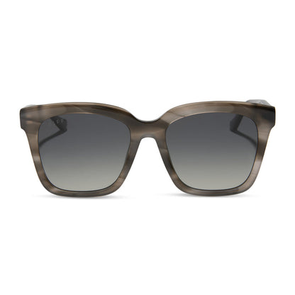 diff eyewear featuring the meredith square sunglasses with a smoke marble frame and grey gradient polarized lenses front view
