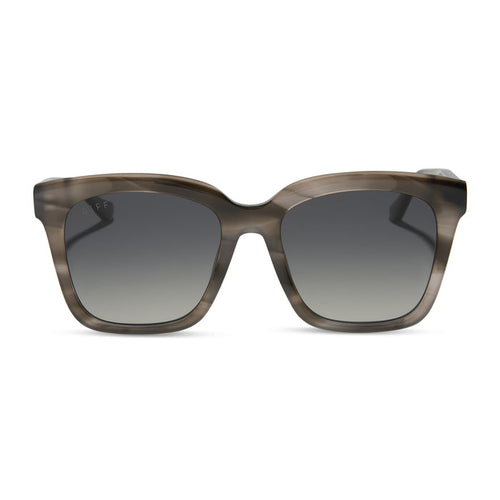 diff eyewear featuring the meredith square sunglasses with a smoke marble frame and grey gradient polarized lenses front view