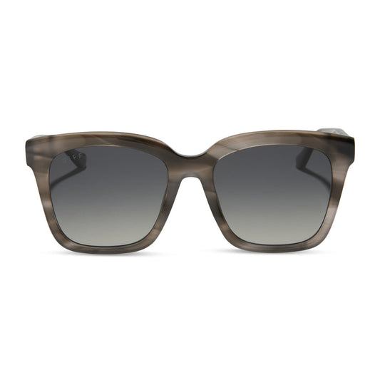 diff eyewear featuring the meredith square sunglasses with a smoke marble frame and grey gradient polarized lenses front view