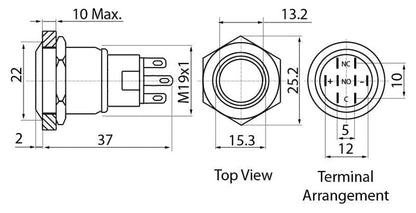 Metal illuminated Pushbutton-Red Ring [Discontinued] by DFRobot - The Pi Hut