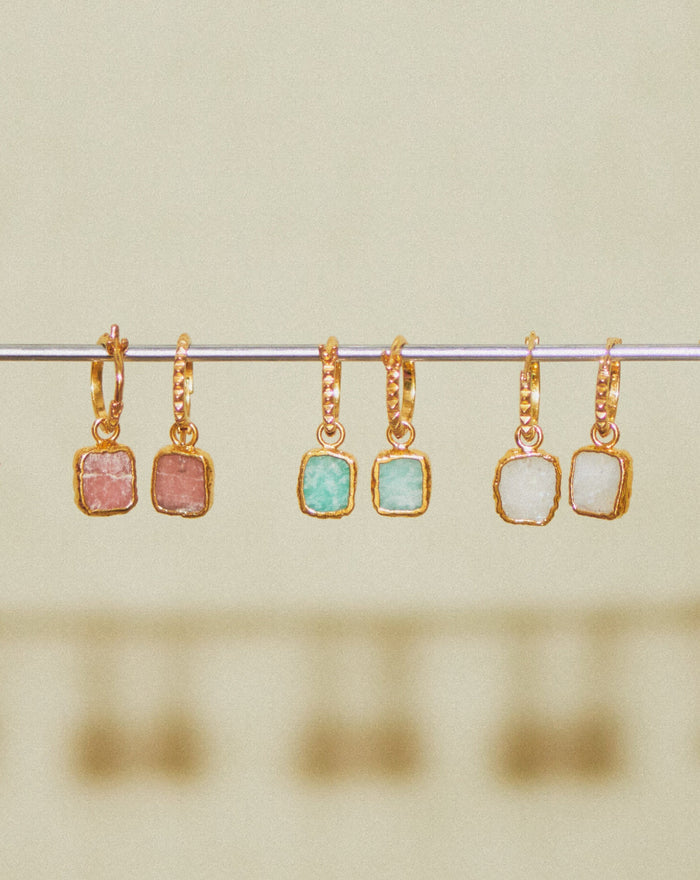 Mini Pyramid Charm Hoop Earrings | 18ct Gold Plated Vermeil/Rainbow Moonstone Earrings Missoma