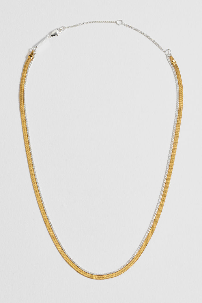 Mixed Metal Herringbone Chain Double Necklace
