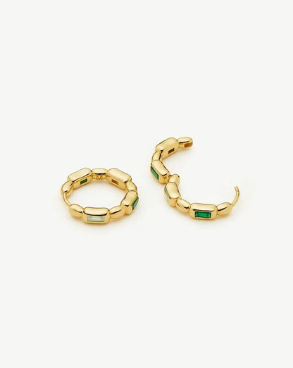 Molten Gemstone Baguette Small Hoop Earrings | 18k Gold Plated/Blue and Green Onyx Earrings Missoma