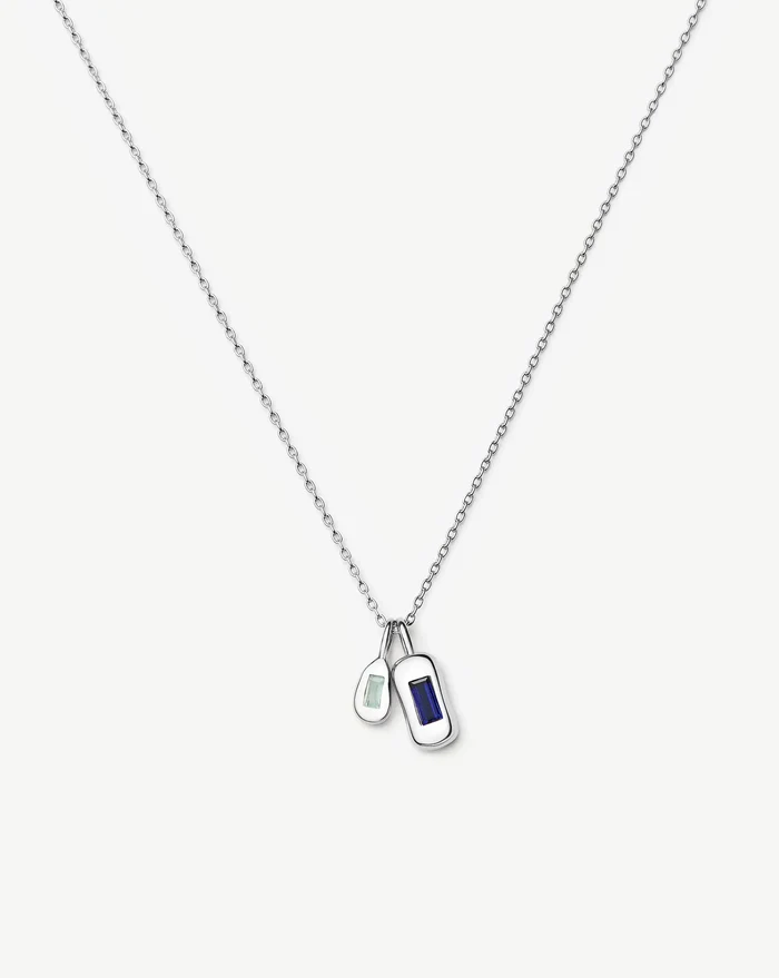 Molten Gemstone Bean Pendant Necklace | Silver Plated/Blue Onyx and Lab Grown Sapphire Necklaces Missoma