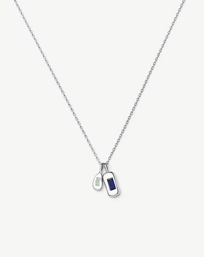 Molten Gemstone Bean Pendant Necklace | Silver Plated/Blue Onyx and Lab Grown Sapphire Necklaces Missoma