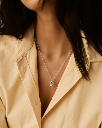 Molten Gemstone Bean Pendant Necklace | Silver Plated/Blue Onyx and Lab Grown Sapphire Necklaces Missoma