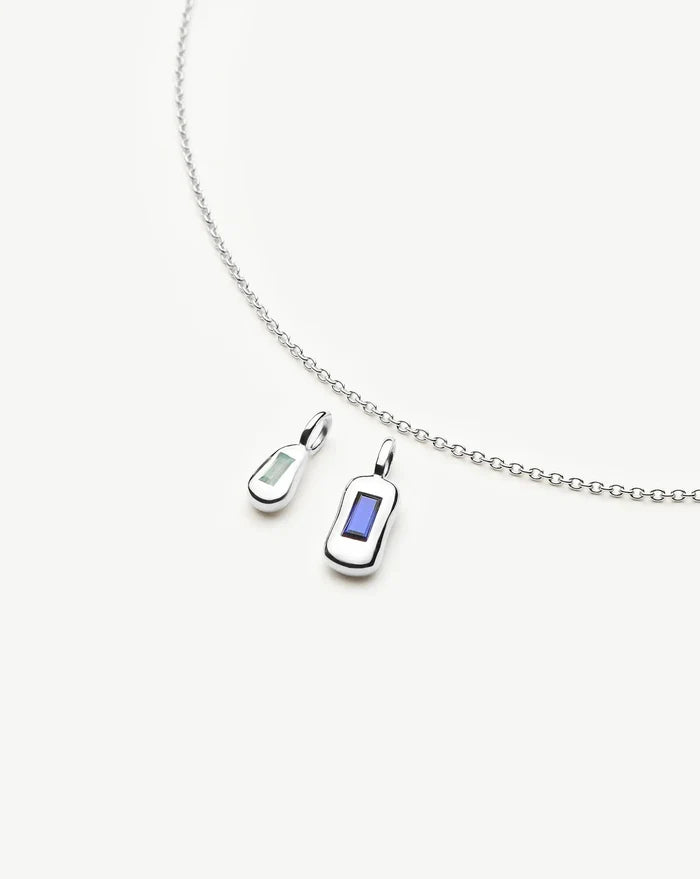 Molten Gemstone Bean Pendant Necklace | Silver Plated/Blue Onyx and Lab Grown Sapphire Necklaces Missoma