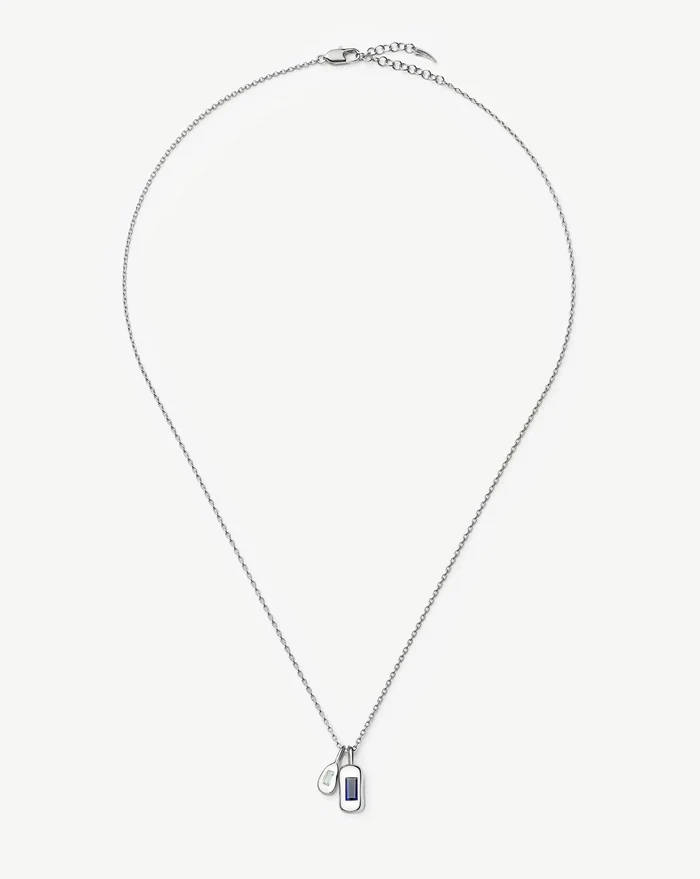Molten Gemstone Bean Pendant Necklace | Silver Plated/Blue Onyx and Lab Grown Sapphire Necklaces Missoma