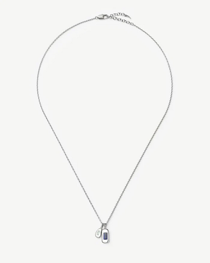 Molten Gemstone Bean Pendant Necklace | Silver Plated/Blue Onyx and Lab Grown Sapphire Necklaces Missoma