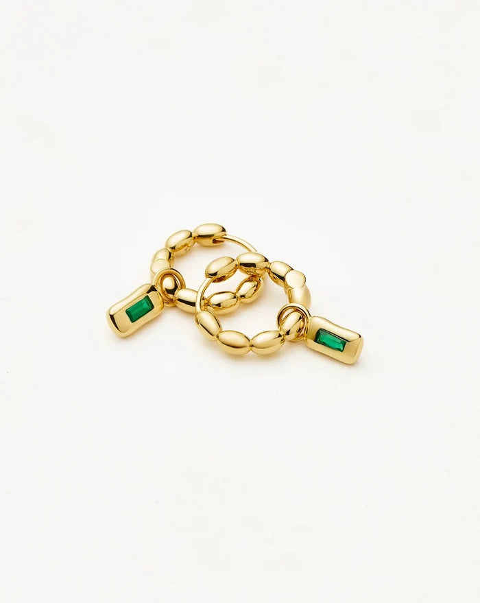 Molten Gemstone Charm Hoop Earrings | 18k Gold Plated/Green Onyx Earrings Missoma