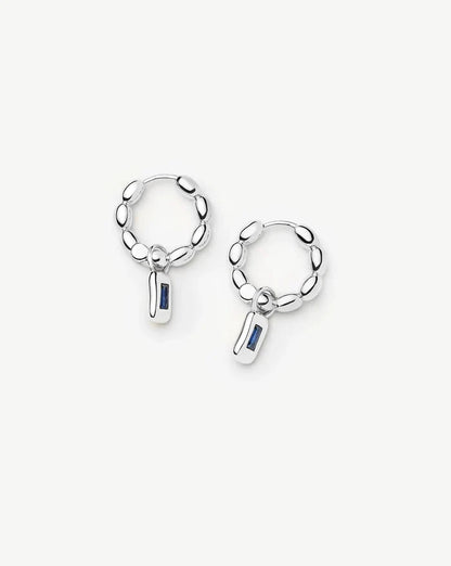 Molten Gemstone Charm Hoop Earrings | Silver Plated/Lab Grown Blue Sapphire Earrings Missoma
