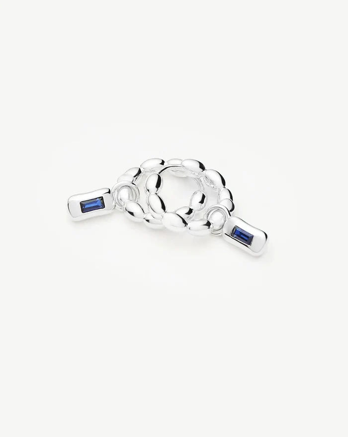 Molten Gemstone Charm Hoop Earrings | Silver Plated/Lab Grown Blue Sapphire Earrings Missoma