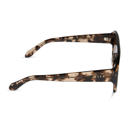 diff eyewear featuring the morgan shield sunglasses with a espresso tortoise frame and brown gradient polarized lenses side view