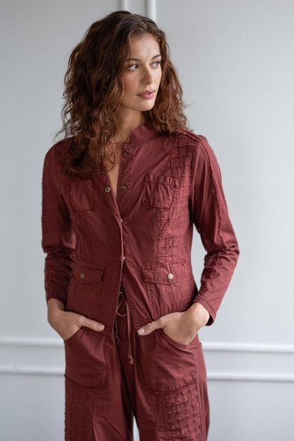 XCVI Mousa Poplin Grid Pintuck Blazer