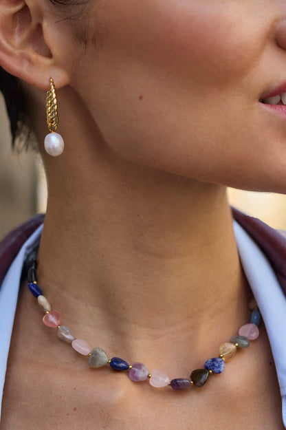Multi-Gemstone Heart T-Bar Necklace