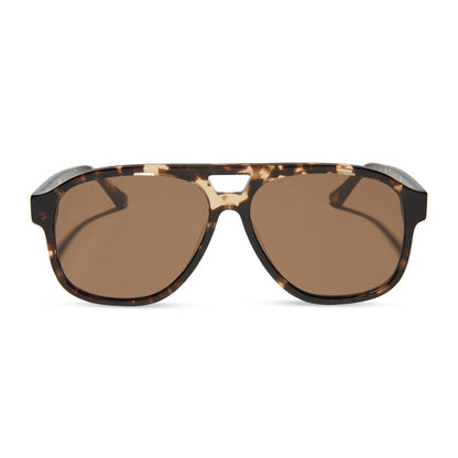 jessie james decker x diff eyewear featuring the nash navigator sunglasses with a espresso tortoise frame and brown lenses front view