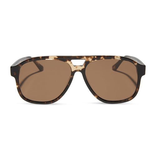 jessie james decker x diff eyewear featuring the nash navigator sunglasses with a espresso tortoise frame and brown lenses front view