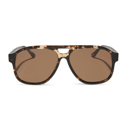 jessie james decker x diff eyewear featuring the nash navigator sunglasses with a espresso tortoise frame and brown lenses front view