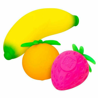 Nee Doh Groovy Fruit 2.5 Inch Squish Ball Fidget Toy - Set of 3 Fruits - Owl & Goose Gifts