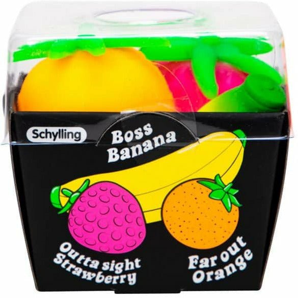 Nee Doh Groovy Fruit 2.5 Inch Squish Ball Fidget Toy - Set of 3 Fruits - Owl & Goose Gifts