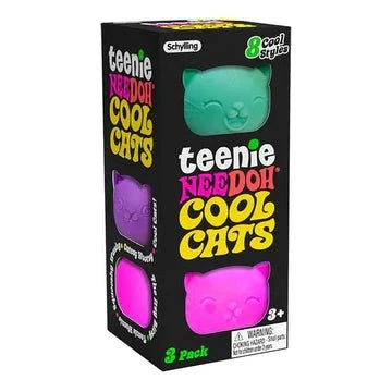 Nee Doh Teenie Cool Cats 1.5 Inch Squish Ball Fidget Toy - Set of 3 - Owl & Goose Gifts