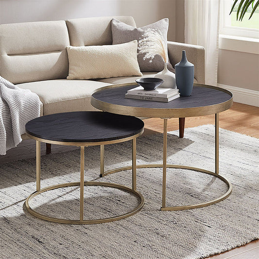 Nested Coffee Table Black Oak with  Distressed  Gold Metal Frame by Criterion - Home Living Store - Coffee Table