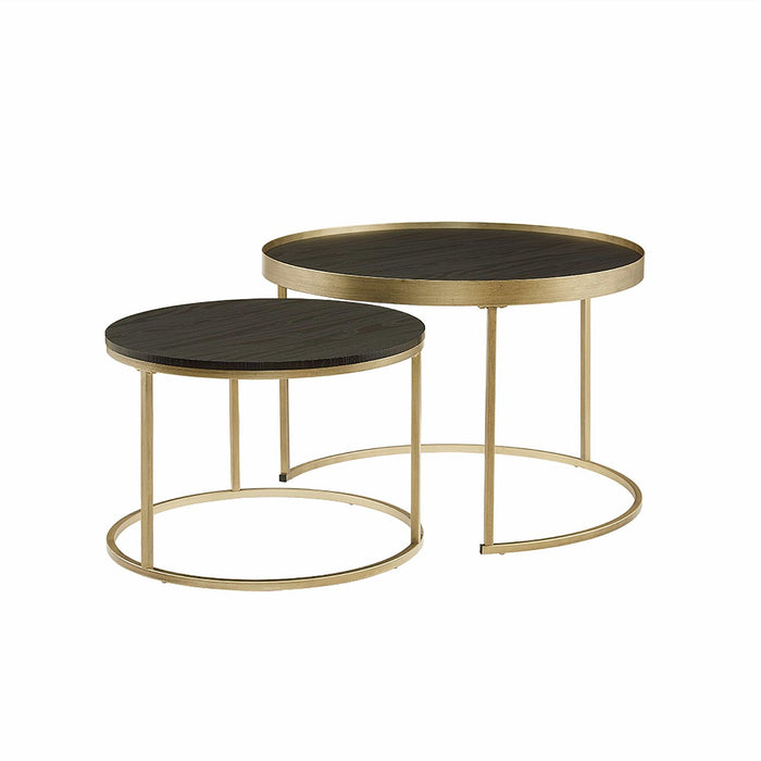 Nested Coffee Table Black Oak with  Distressed  Gold Metal Frame by Criterion - Home Living Store - Coffee Table