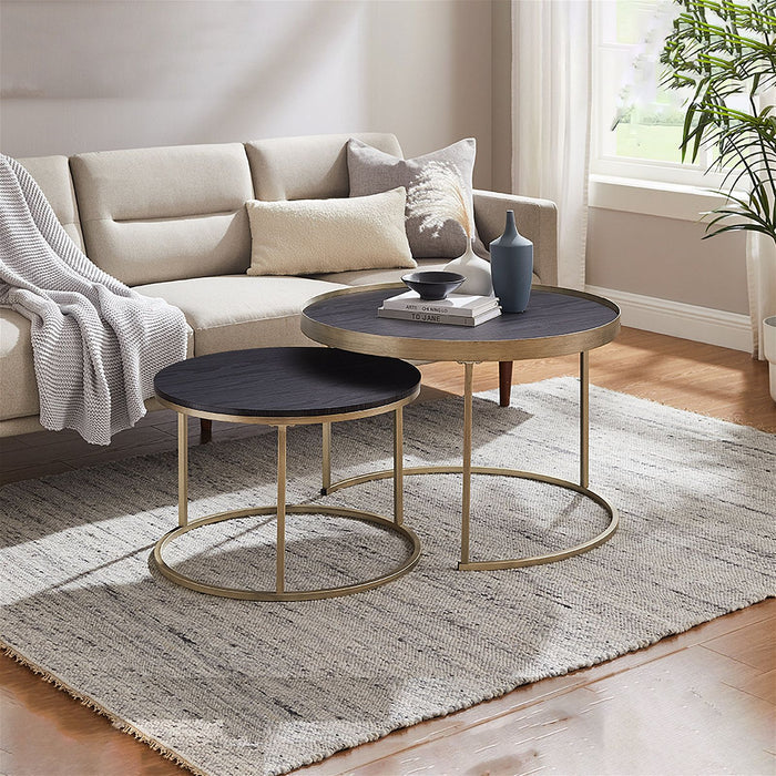 Nested Coffee Table Black Oak with  Distressed  Gold Metal Frame by Criterion - Home Living Store - Coffee Table