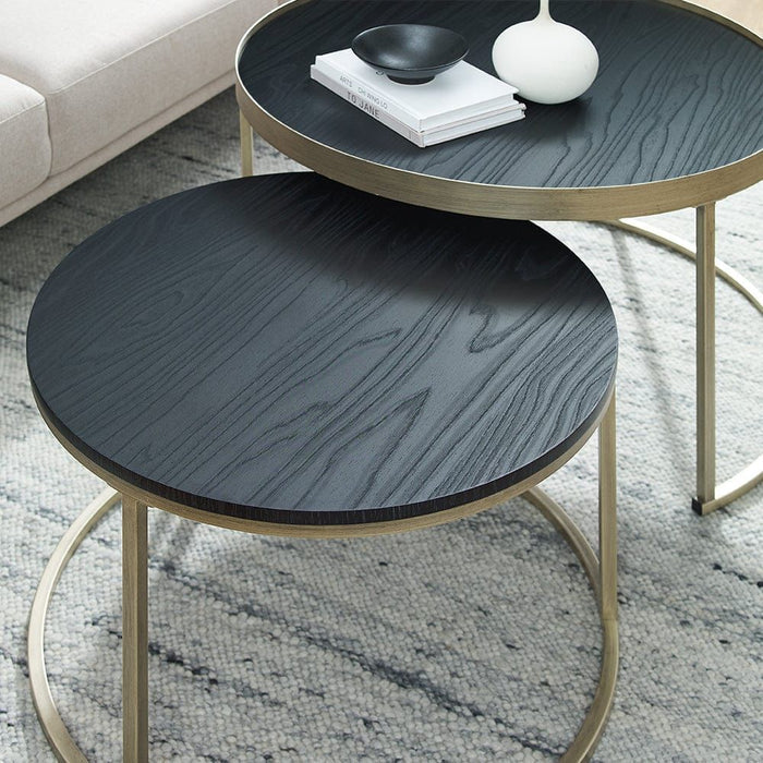 Nested Coffee Table Black Oak with  Distressed  Gold Metal Frame by Criterion - Home Living Store - Coffee Table