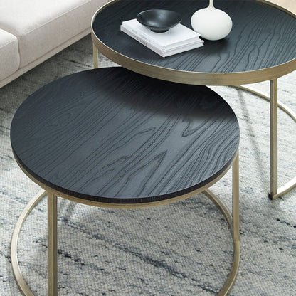Nested Coffee Table Black Oak with  Distressed  Gold Metal Frame by Criterion - Home Living Store - Coffee Table