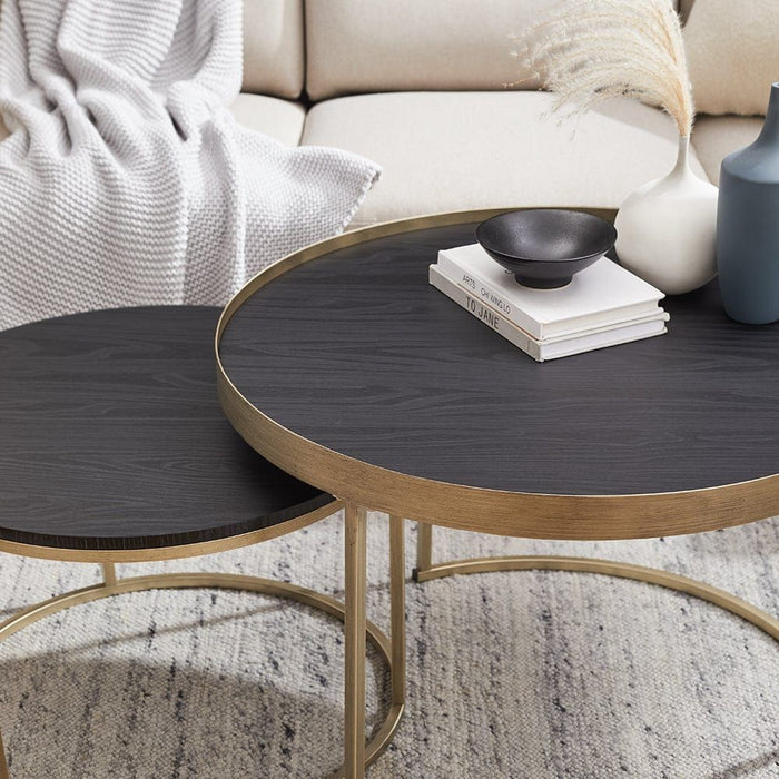 Nested Coffee Table Black Oak with  Distressed  Gold Metal Frame by Criterion - Home Living Store - Coffee Table