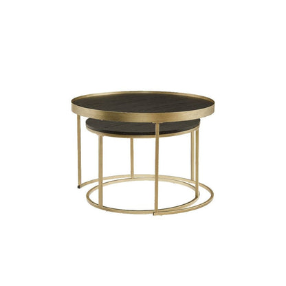 Nested Coffee Table Black Oak with  Distressed  Gold Metal Frame by Criterion - Home Living Store - Coffee Table