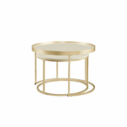 Nested Coffee Table White Marble Finish with Champagne Metal Frame by Criterion - Home Living Store - Coffee Table